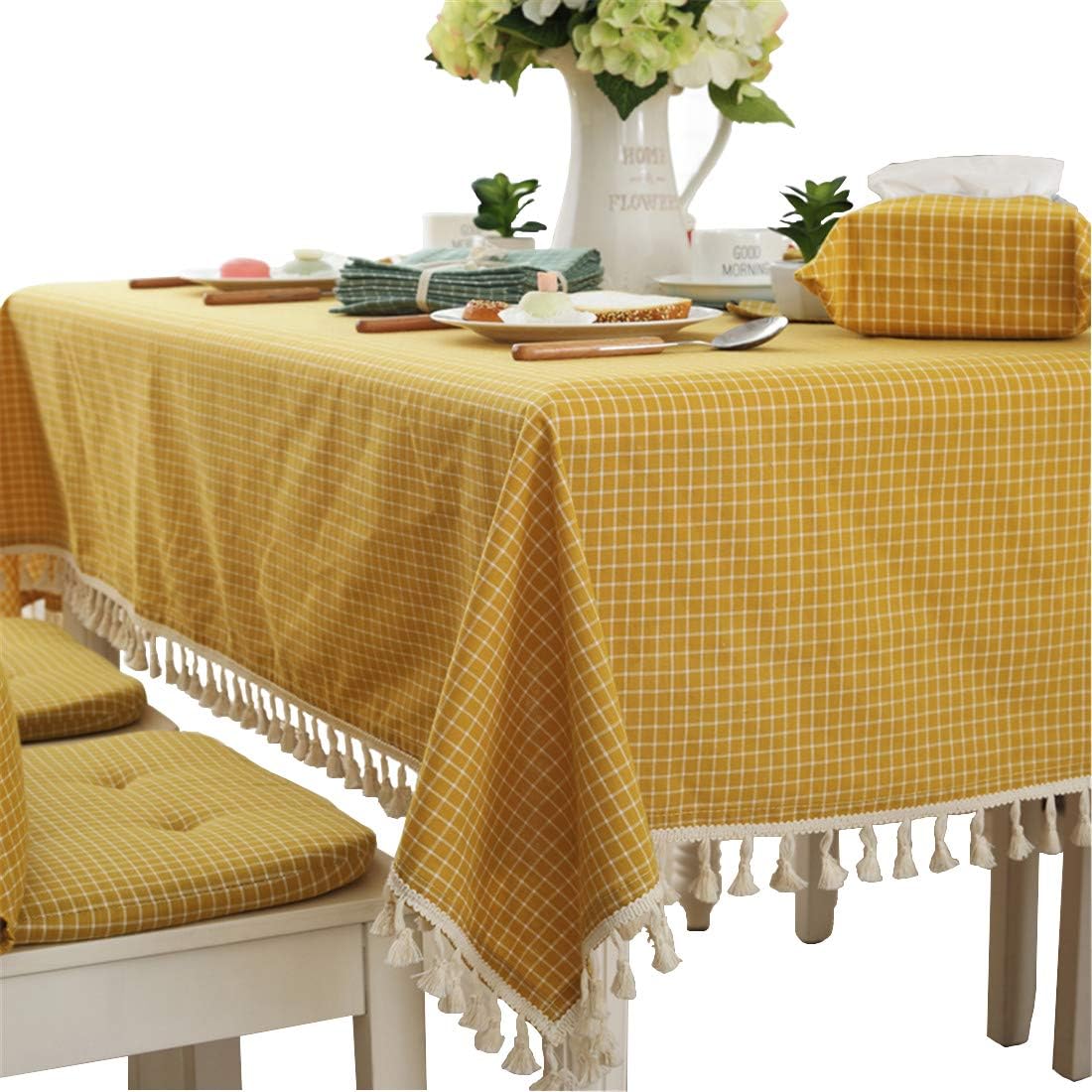 Modern Simple Cotton Checkered Tablecloth Party Dining Room Wedding tablecloths Yellow Rectangular