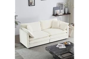 KIVENJAJA Oversized Loveseat Sofa, Modern Chenille 2-Seater Small Cloud Couch, Love Seat with 4 Pillows for Living Room Bedroom Office Apartment, 70”W, Beige