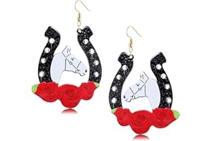 ARATLENCH Kentucky Derby Race Horse Earrings for Women Girls Western Acrylic Horseshoe Rose Flower Drop Dangle Earrings Fashion Jewelry Gift for Horse Racing Fan