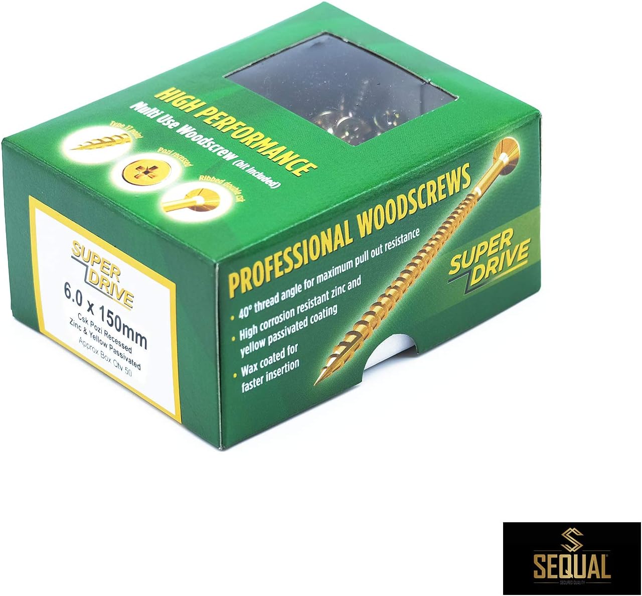 SEQUAL® Box of 50 High Performance Multi Use Wood Screws Super Drive Professional and Home Use with Free Bit (6 x 150mm) - Image 5
