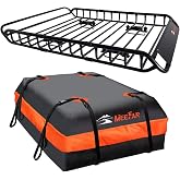 Roof Rack Rooftop Cargo Carrier Basket 51"*36"*5"+Waterproof Bag 15 Cu.Ft. | Waterproof include Cargo Net with Hooks,Ratchet Straps,Combination Lock|200 Lbs Capacity,Universal Rooftop Large Roof Rack