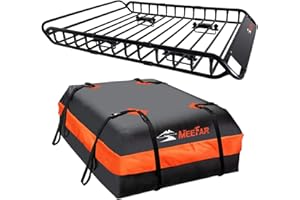 MeeFar Roof Rack Carrier Basket Universal Rooftop 51" X 36" X 5" + Waterproof Bag 15 Cubic Feet (44" 34" 17"), and Cargo Net with Attachment Hooks, Ratchet Straps