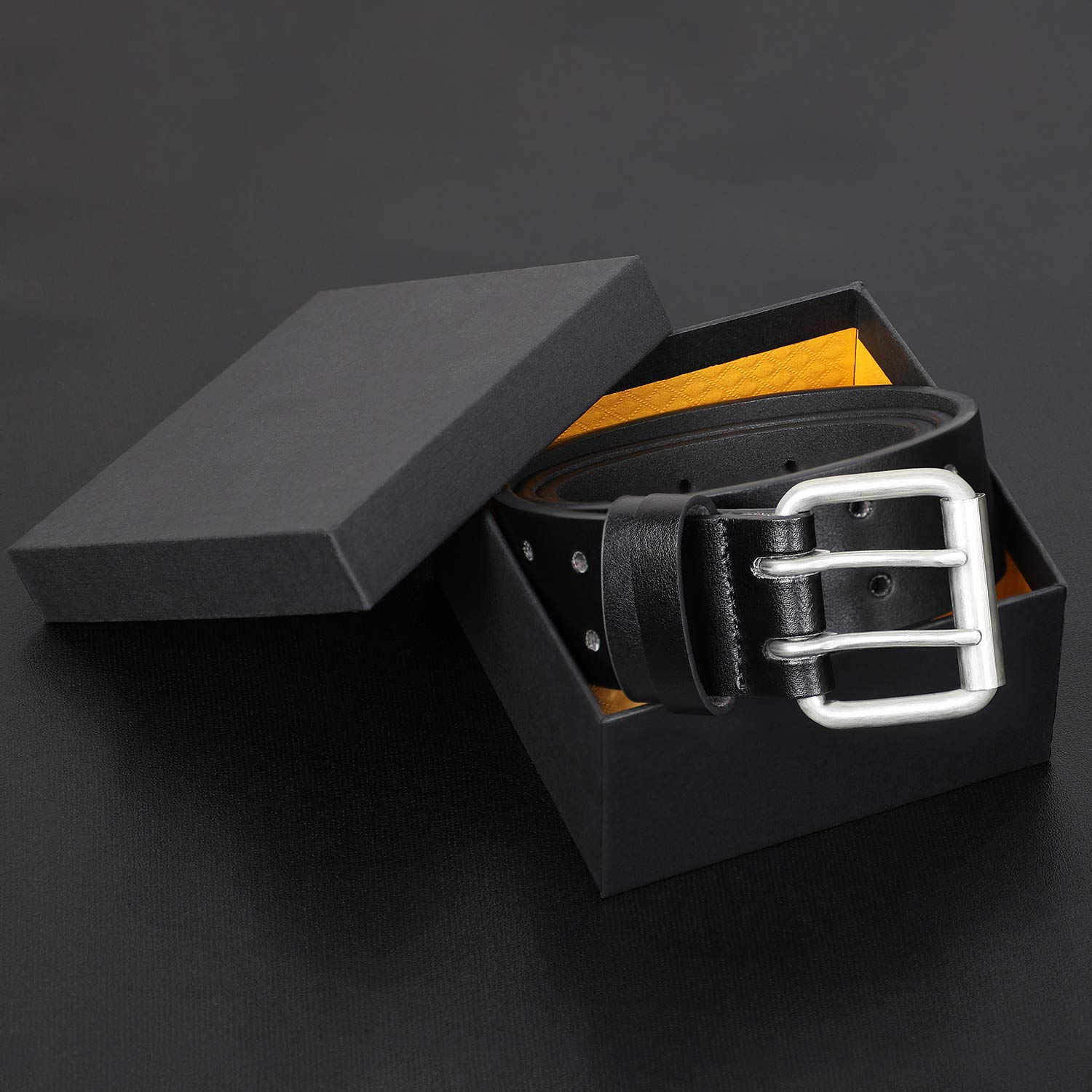 Double Prong Leather Belt Heavy Duty Belt for men, Double Grommet Holes Belt for Pants, Black, Suit for Pant Size Up to 34\