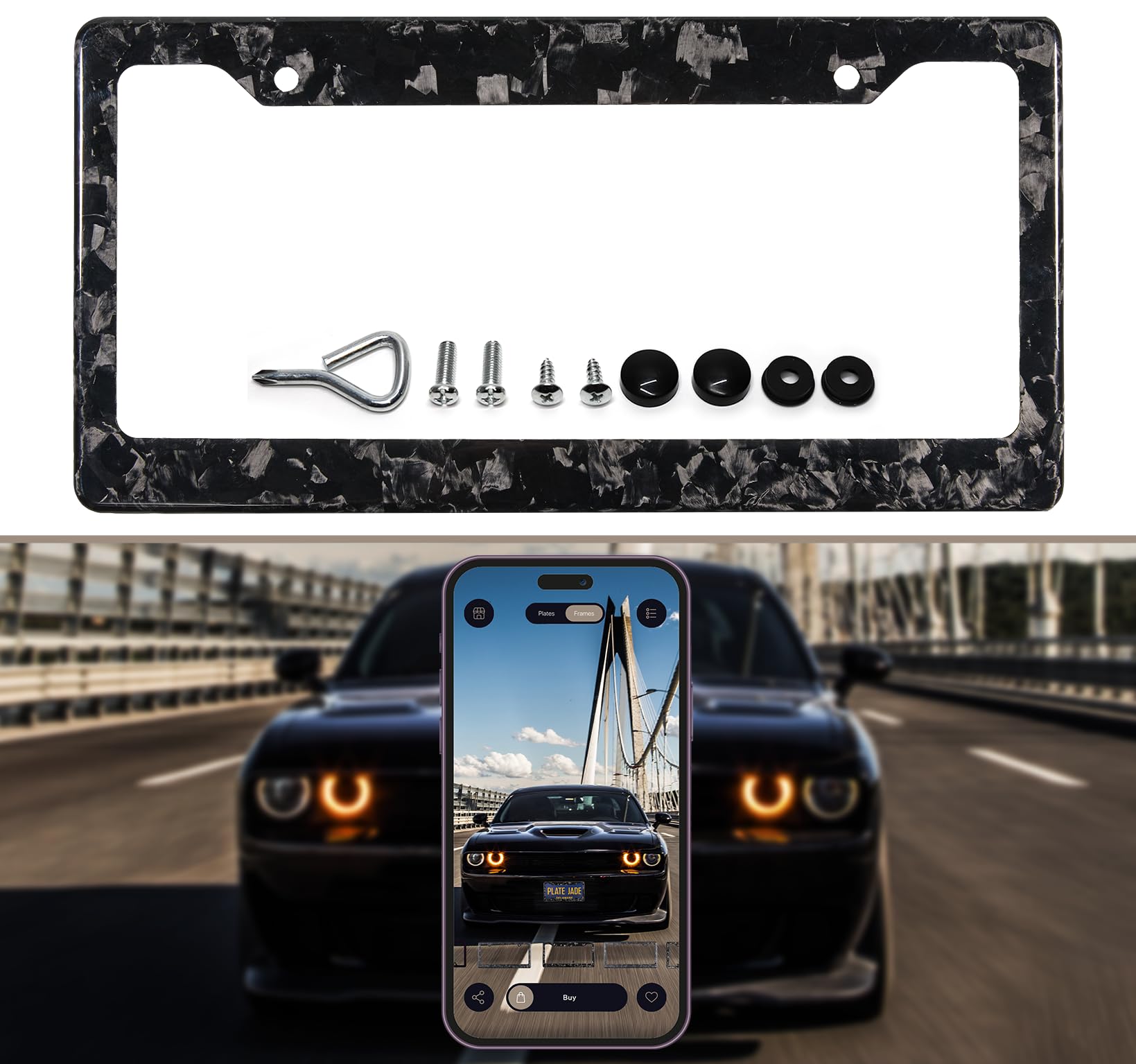 Photo 1 of 100% Real 3K Twill Weave Pure Carbon Fiber Car License Plate Frame, UV Protection, Front Rear Universal Fit USA Canada Mexico Standard Size Tag Holder Model 001 (Forged Glossy)