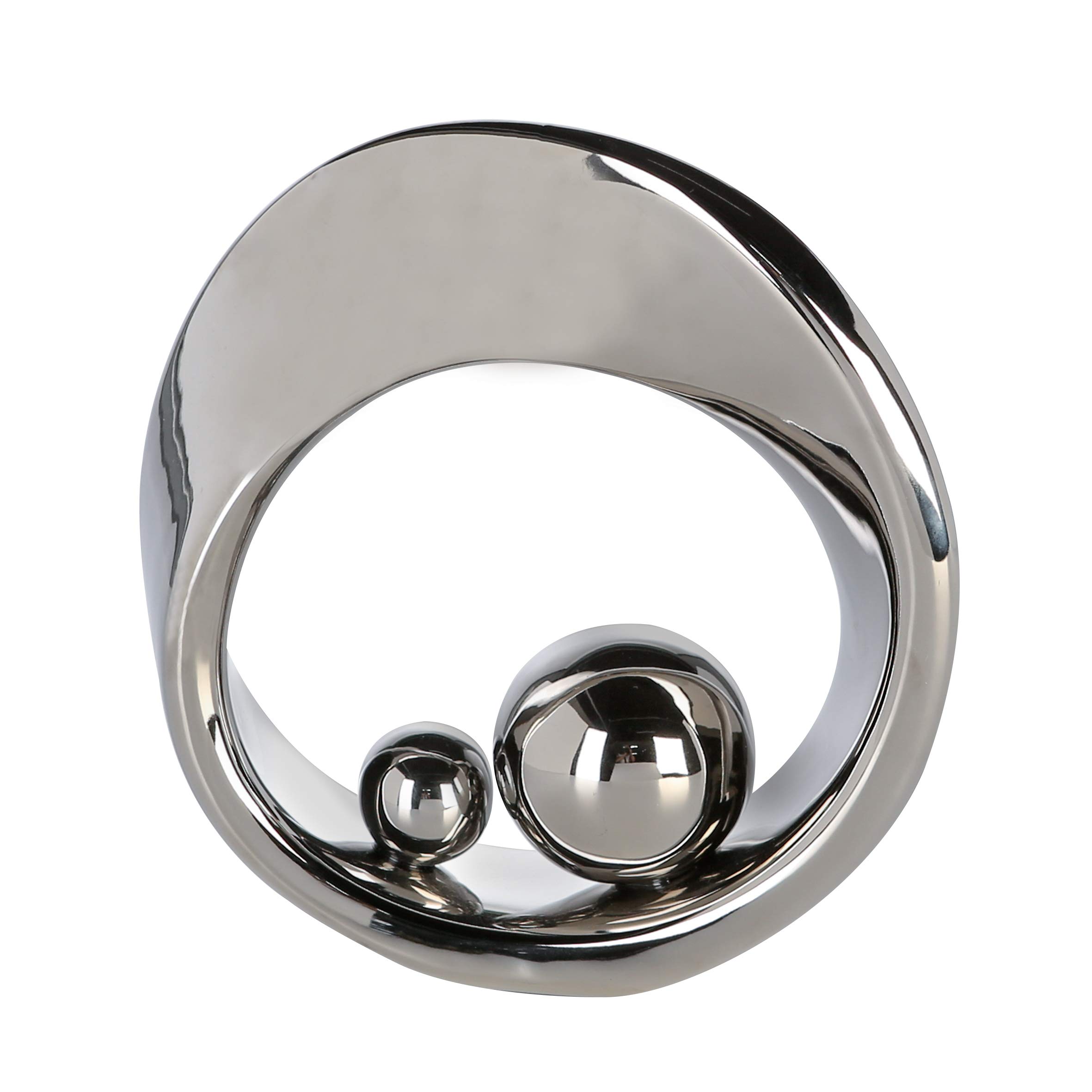 Beautiful sculpture SPIN silver ceramic with 2 silver bullets height 21 cm