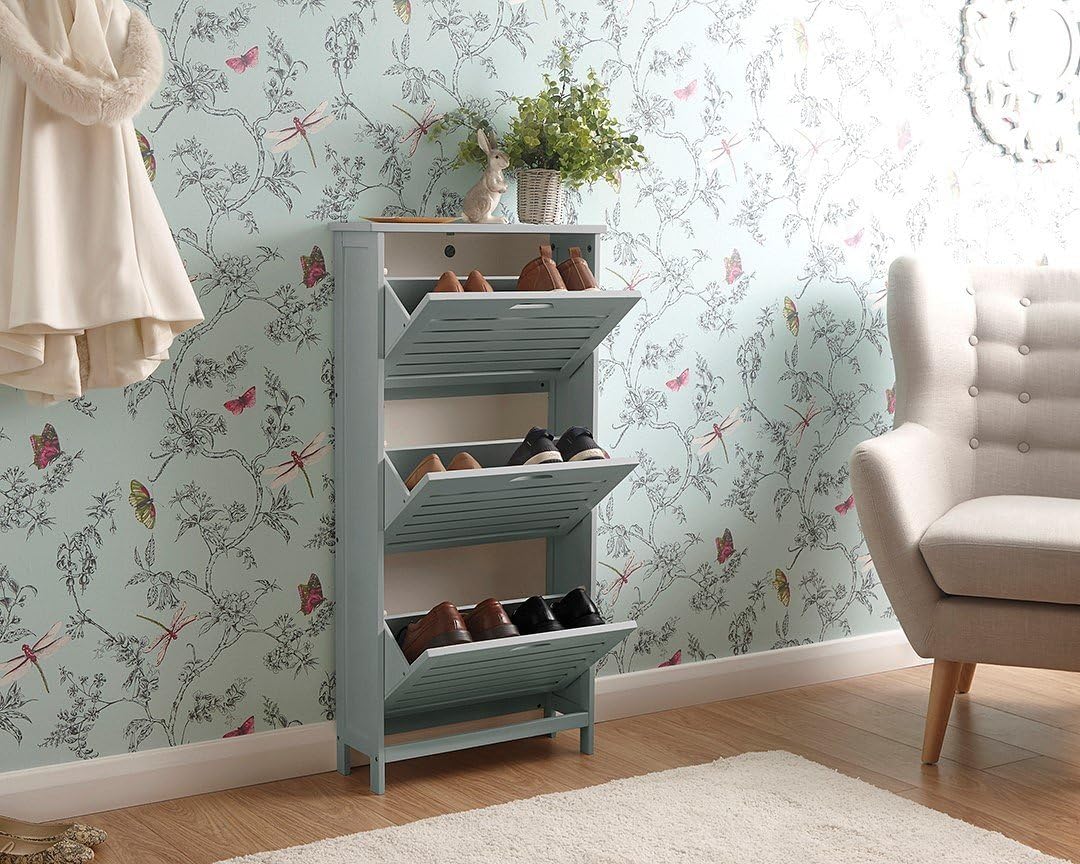 Right Deals UK Bergen Modern Wooden Tiered Storage, Shelving & Drawer Units - White or Grey#Grey - 3 tier shoe cab