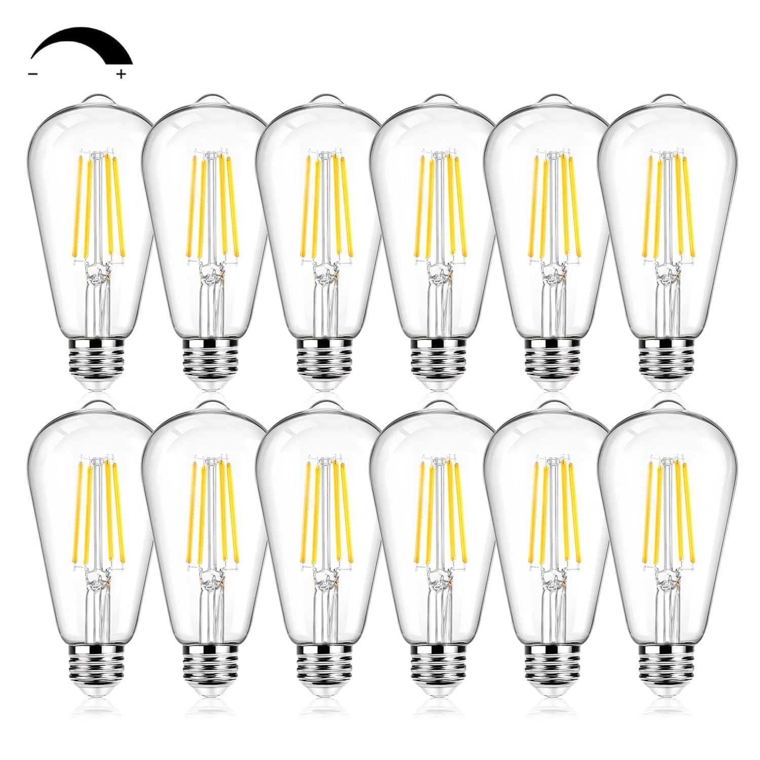 Photo 1 of 12Packs ST64 Large Vintage LED Edison Bulbs, 60W Equivalent 7W, 800Lumens, Dimmable Antique LED Filament, 3000K Warm White, E26 Medium Base Light Bulbs High Brightness Clear Glass for Bedroom Office
