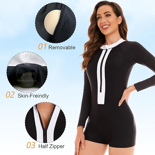 NESY WOMEN’S ONE PIECE LONG SLEEVE SWIMSUIT RASH GUARD BATHING SUIT BOYSHORT BOTTOM UPF 50+ SURFING SWIMWEAR