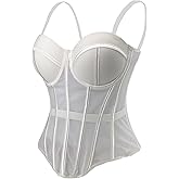 ELLACCI Women's White Bridal Corset with Mesh Sheer Design Elastic Waistband Bustier Tops