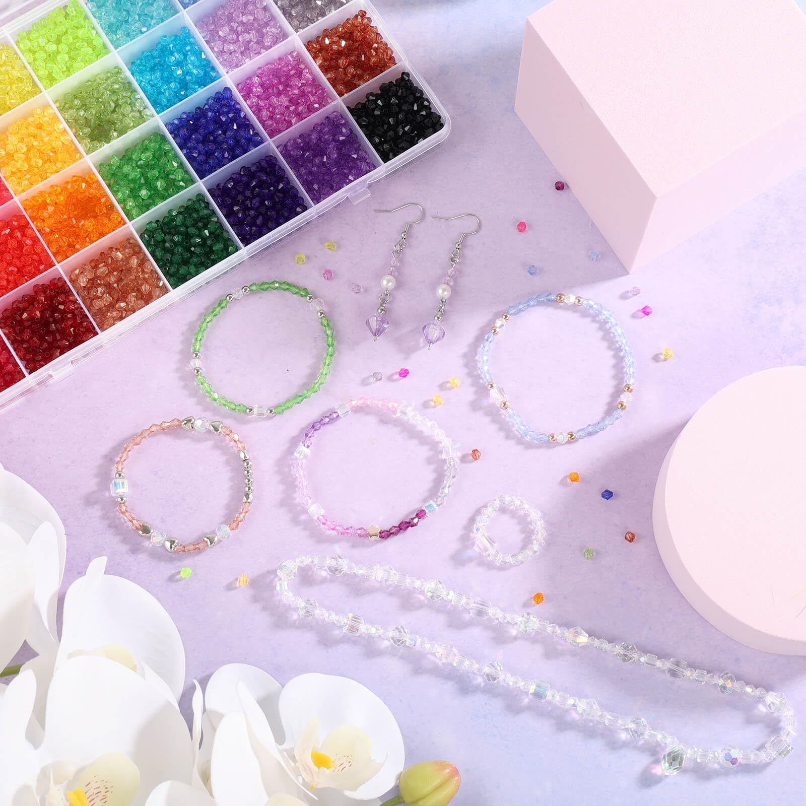 Paxcoo 5600Pcs Crystal Beads for Jewelry Making, Tiny Crystal Acrylic Beads Faceted Craft Beads Bicone Gem Beads Jewel for Jewelry Making (4 MM)