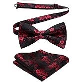 HISDERN Bow Ties for Men Paisley Floral Pre-tied Bowtie Pocket Square Set Men's Formal Bow Ties Wedding Party