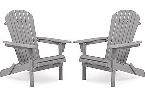 WOOD-NATRL Wooden Folding Adirondack Chair Set of 2, Pre-Assembled BackRest Wood Lounge Chair for Outdoor Patio Garden Lawn Backyard Deck Pool Beach Firepit
