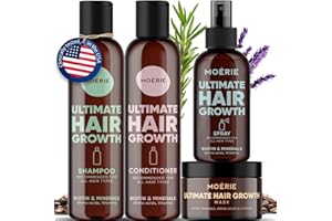 Moerie Shampoo and Conditioner Plus Hair Mask and Spray Mega Pack – The Ultimate Growth Care – For Longer, Thicker, Fuller Hair - Volumizing Products – Paraben & Silicone Free (Set of 4)