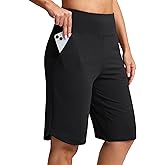 SANTINY 12" Long Bermuda Shorts for Women Knee Length with Pockets High Waisted Stretch Shorts for Summer Walking