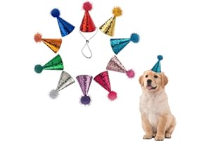 Party Hats Mini Colorful Glitter Cone Caps 10 Pack with Pom Poms Polyester Material Adjustable Strap for Birthday