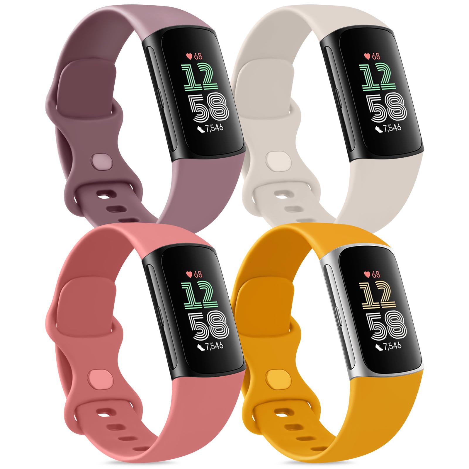 Oumida Pack 4 Straps Compatible with Fitbit Charge 6 Strap/Fitbit Charge 5 Strap for Women Men,Silicone Adjustable Strap Replacement for Fitbit Charge 5/Fitbit Charge 6(S,Pack C)