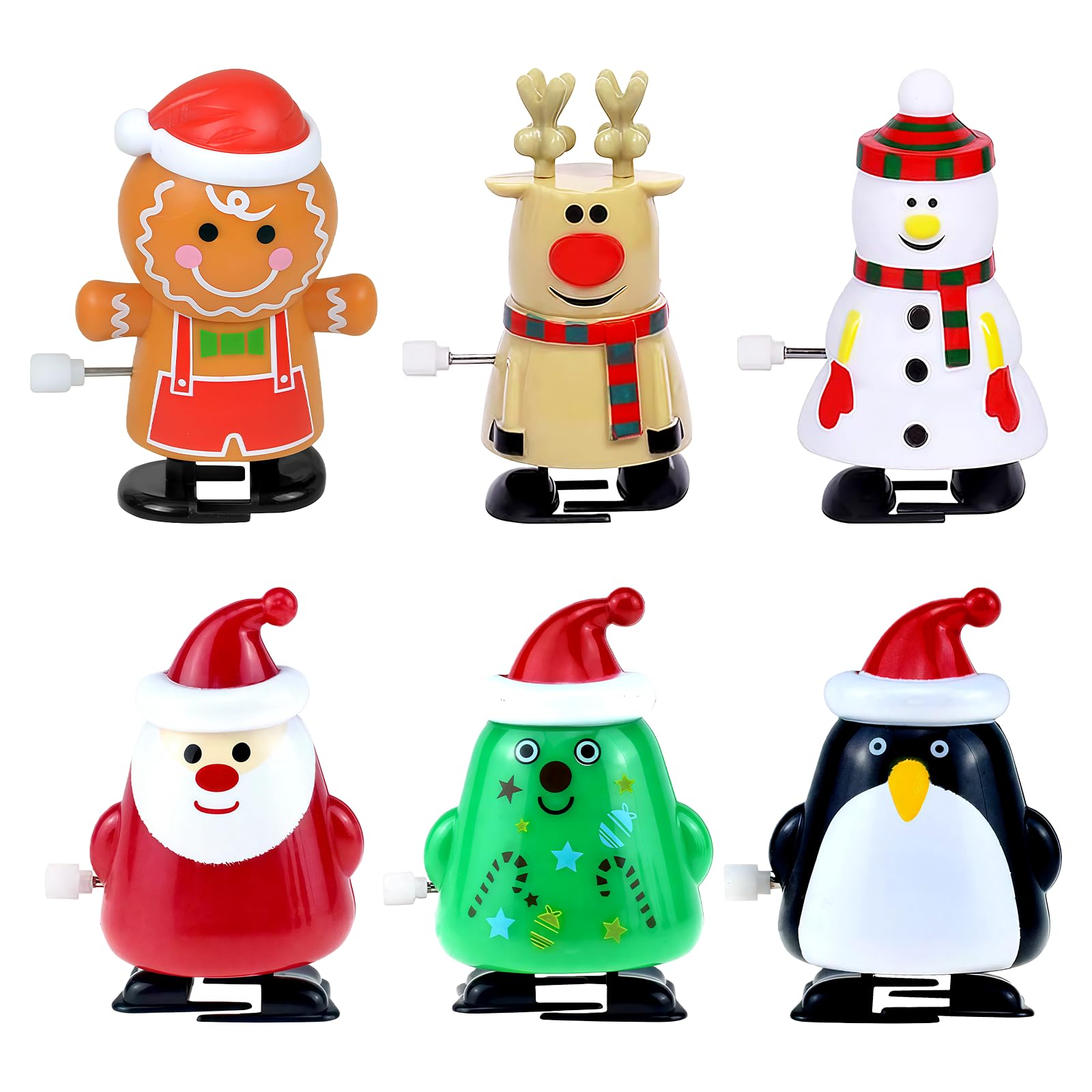 Bohue 6pcs Christmas Wind-Up Toys Various Clockwork Toys Walking Jumping Xmas Toy Christmas Stocking Stuffer Toy for Xmas Party