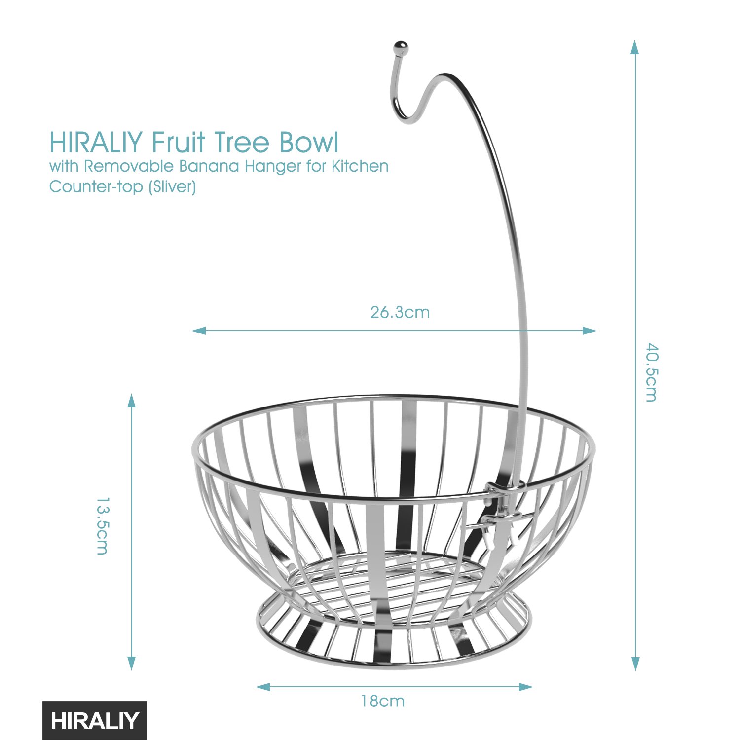 HIRALIY Fruit Tree Bowl with Removable Banana Hanger for Kitchen Countertop (Sliver)