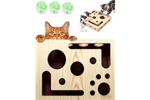 MIGTORY Cat Scratch Puzzle Enrichment Box Nail File Stress Free Alternative to Clippers and Grinders, Wooden Cat Nail File Scratcher Felines Files Claws Maze Box, Puzzle Enrichment Toy with Bell Ball(1pc)