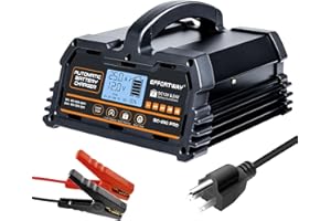 EFFORTWAY 25A Battery Charger, 12V/24V Lead Acid, 12V LiFePO4. Smart Battery Charger with Trickle Charge. Car Battery Maintainer with LCD Display. Suitable for Trucks, Motorcycles