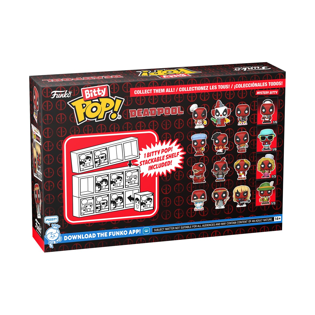 Funko Bitty POP! Deadpool - Bathtime, 4-Pack and A Surprise Mystery Mini Figure - 0.9 Inch (2.2 Cm) Collectable - Stackable Display Shelf Included - Gift Idea - Party Bags Stocking - Cake Topper