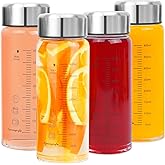 Glass Juice Bottles 4 Pack 16 oz - Wide Mouth Glass Water Bottles with Lids - for Juicing, Smoothies, Milk, Protein, BPA Free, Reusable, Stainless Steel Lids, Leak Proof, Shaker bottle (500 ml)