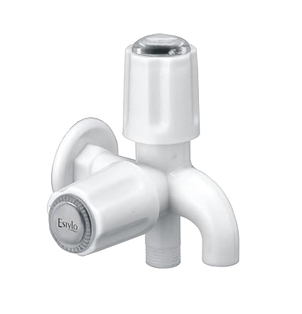 ESTYLO PVC 2 Way Bib Cock Tap with Flange (Flora Series),(4858,Silver)