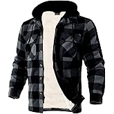 Mens Heavyweight Hoodies Casual Zip Up Plaid Flannel Shirt Jackets Winter Thick Berber Lined Fleece Coat Grey XX-Large