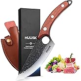 Huusk Viking Knives Hand Forged Boning & Chef Knife - Full Tang Japanese Blade with Sheath - Butcher Meat Cleaver - Camping & Kitchen Christmas Gifts for Men and Women