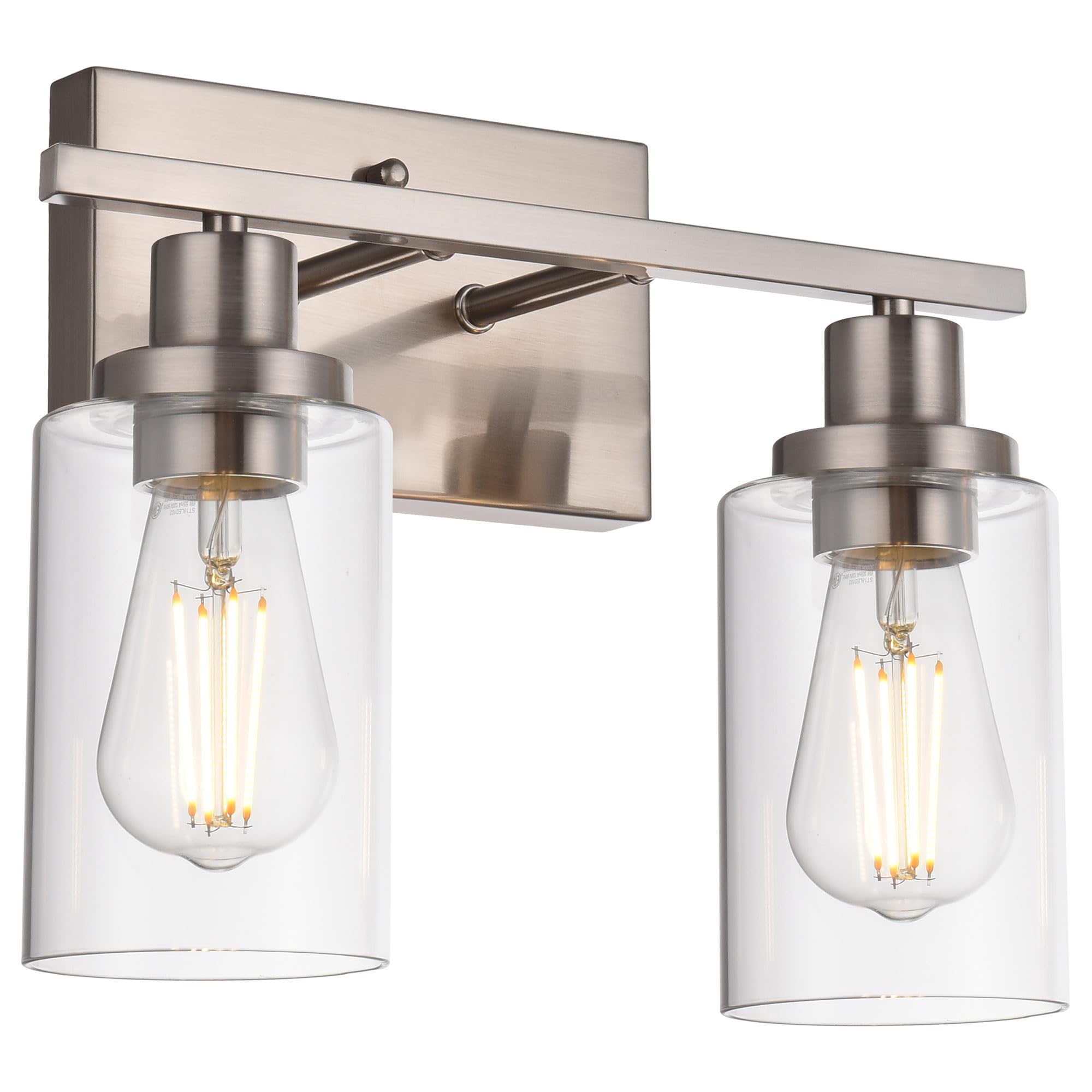 Photo 1 of MELUCEE Metal Wall Lights with Clear Glass Shade 2 Heads Bathroom Light Fixtures Brushed Nickel Modern Vanity Lights Sconces for Hallway Bedroom Kitchen (Patent No.: US D963914 S)