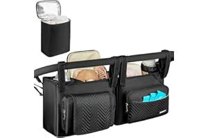 ZIOZERTT Double Stroller Caddy Compatible with Bob Duallie,Baby Jogger City Mini Gt2 and Zoe Twin V2,Double Stroller Parent Console with Cooler Bag and Cup Holder,Black