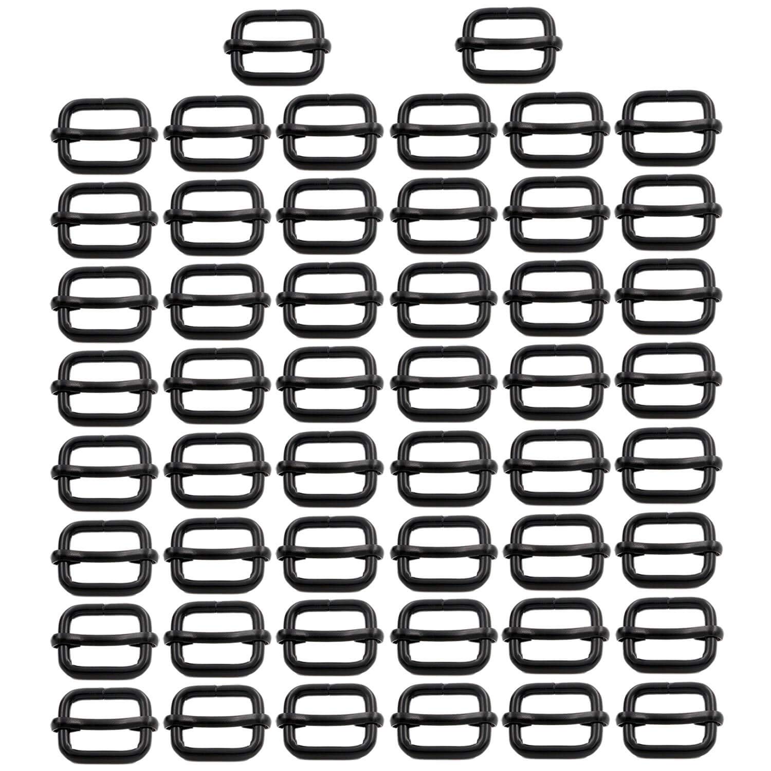 BIKICOCO Metal Slide Adjuster Buckle Tri-Glides with Movable Center Bar, for Straps, 5/8 x 1/2 Inch, Black, Pack of 50