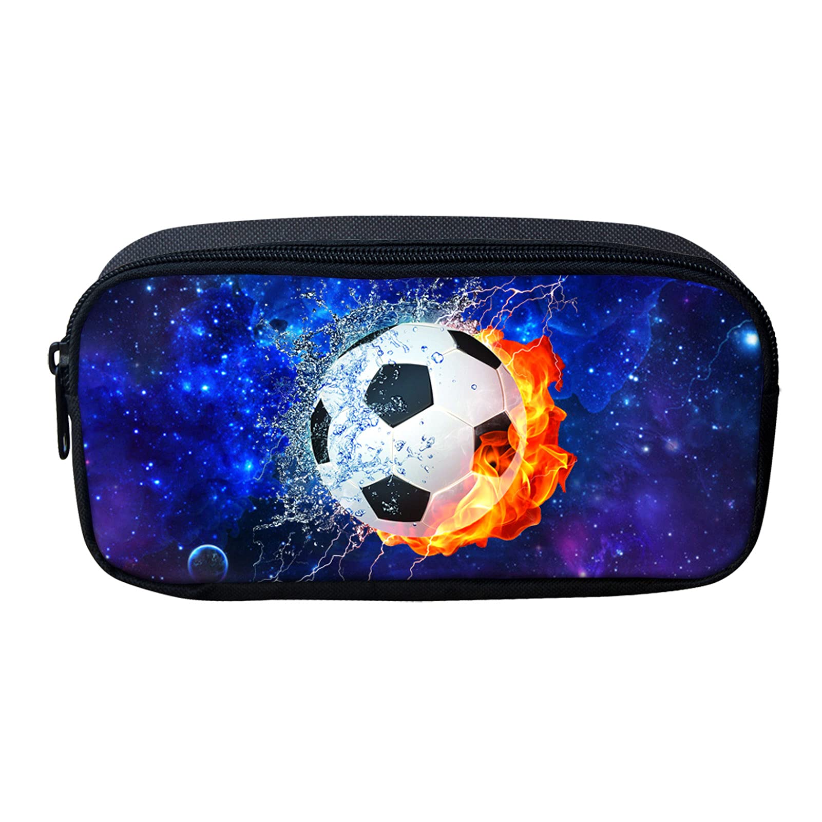 Showudesigns Football Pencil Case for Secondary School Pen Holder for Kids Boys Girls Pouch Galaxy Outer Space Pencil Bag Office College Stationery Blue