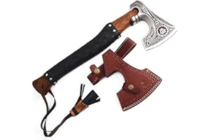 QURESHI KNIFES Qureshi Handmade Engraved High Carbon Steel Camping Axe - Gardening and Outdoor Survival Hatchet Axe, Viking Throwing Axe with Leather Sheath - Wood Axe with Anti-Slip Handle's Grip