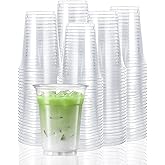 TashiBox 12 Ounce - 100 Count Plastic Cups for Cold Drink, Disposable Coffee Cups