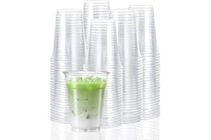 TashiBox 12 Ounce - 100 Count Plastic Cups for Cold Drink, Disposable Coffee Cups