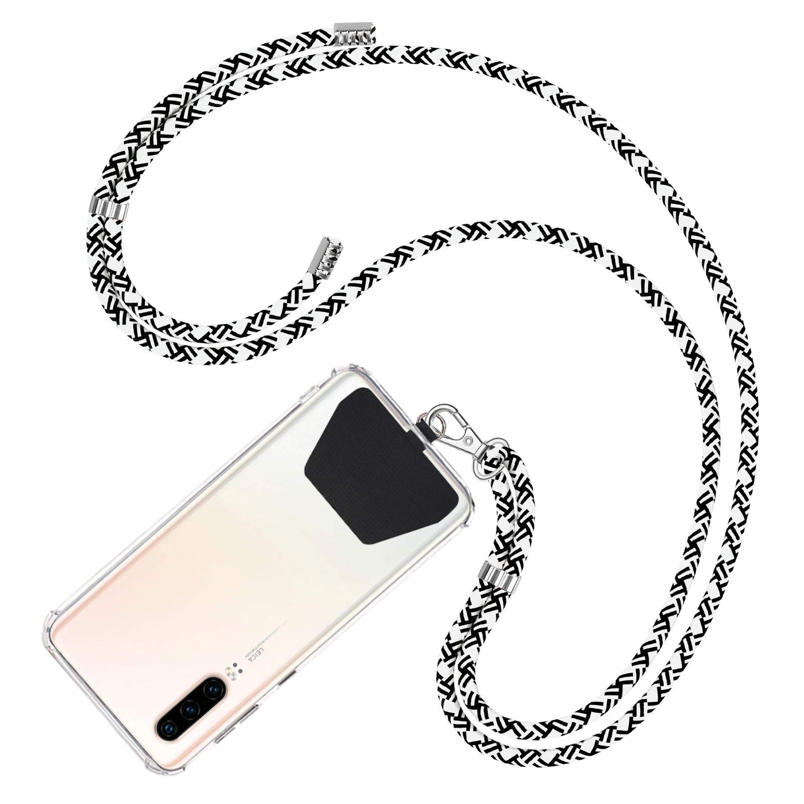 COCASES Crossbody Phone Lanyard Tether - Phone Lanyard Neck Strap with 2 Tabs, Compatible with Most Smartphone (Black+White) โ image 1