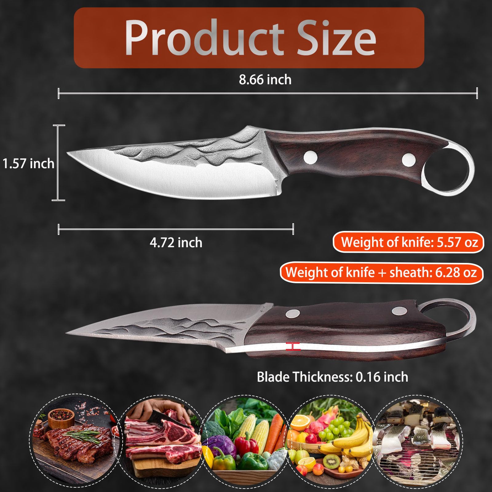 TIANYUE-FONG Fixed Blade Knife with Sheath 8.6 Inch Sharp Blade Full Tang Hunting Knife - Fixed Blade EDC Camping Hiking Hunting Tactical Survival Work Knives for Men - Blet Click