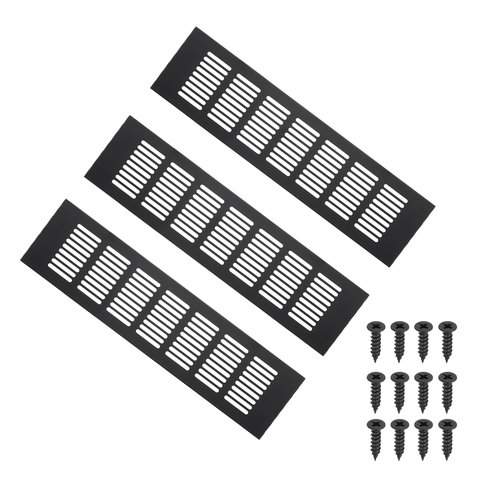 PATIKIL 12 x 3.2 Inch Door Air Vent Cover, 3pcs Aluminum Grille Ventilation Cover Louvered with Mounting Screws for Cabinet Wardrobe Door, Black