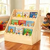 OCMML Kids Bookshelf 3-Tier, Solid Wood Bookcase & Montessori Book Display Rack, Open Front Facing Bookshelves for Toddlers, Children's Room, Nursery, Bedroom, Playroom Organizer (Small)