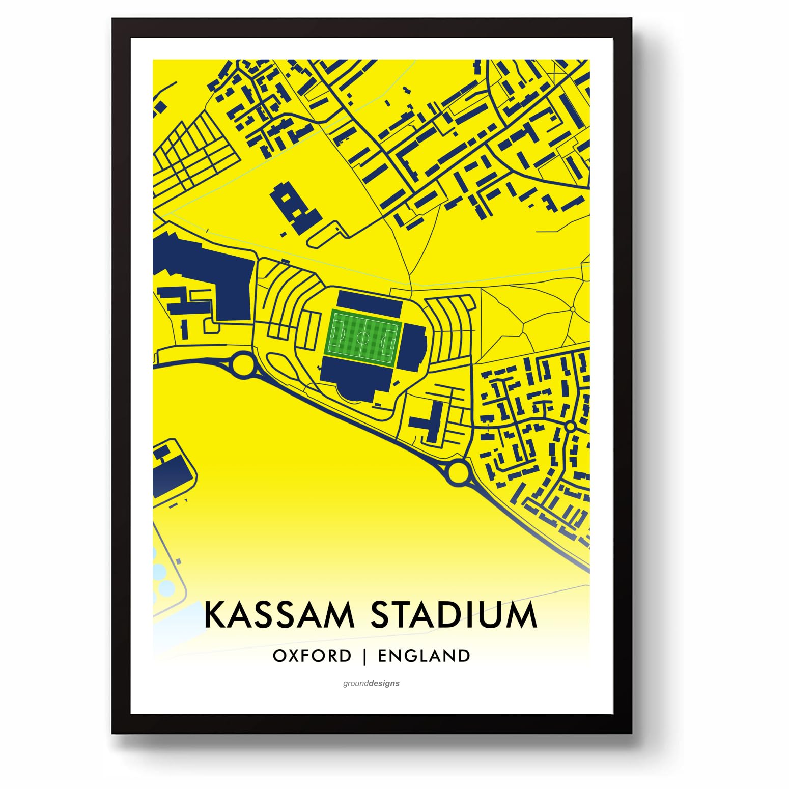 GroundDesigns OXFORD UNITED Football Gift KASSAM STADIUM Art Map Unframed A3 Print OUFC