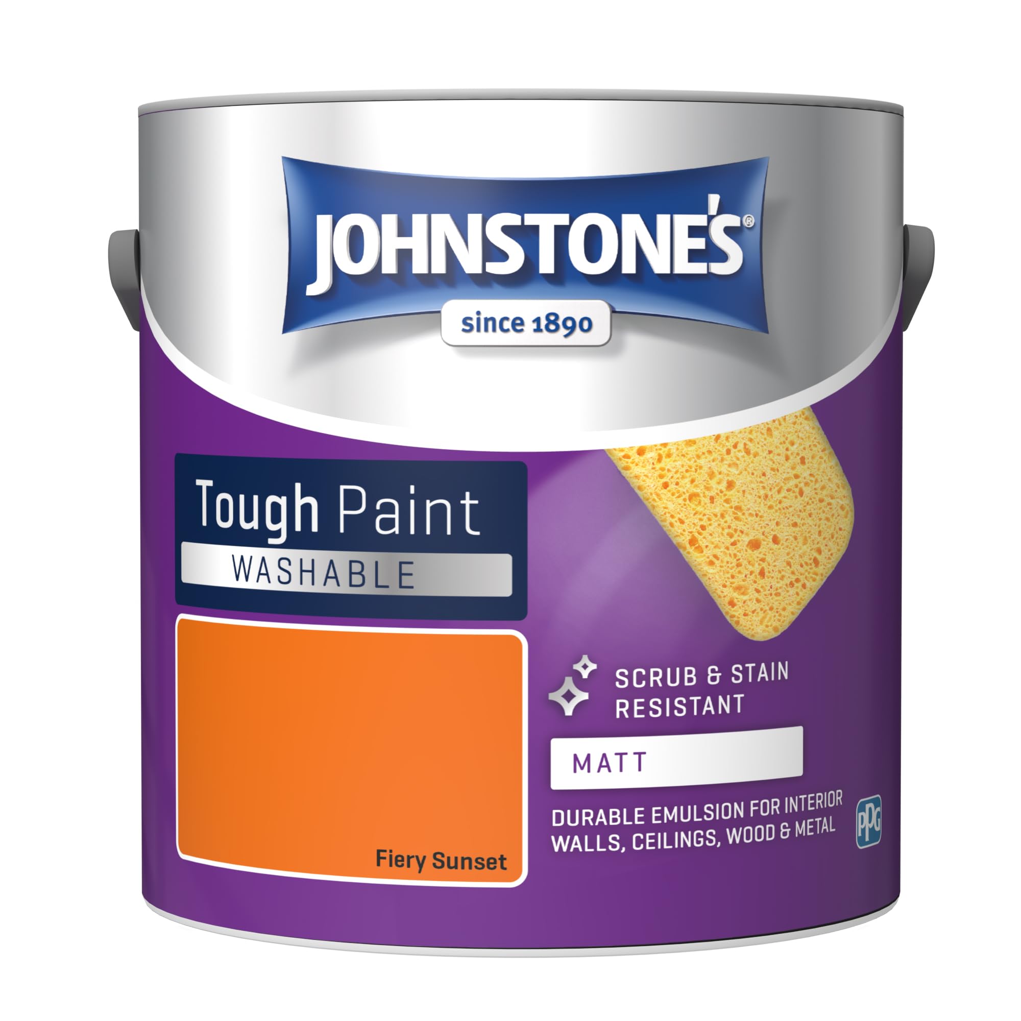 Johnstone's - Washable Paint - Fiery Sunset - Matt Finish - Emulsion Paint - Highly Durable - Stain Resistant - Non Toxic & Low Odour - 12m2 Coverage per Litre - 2.5L