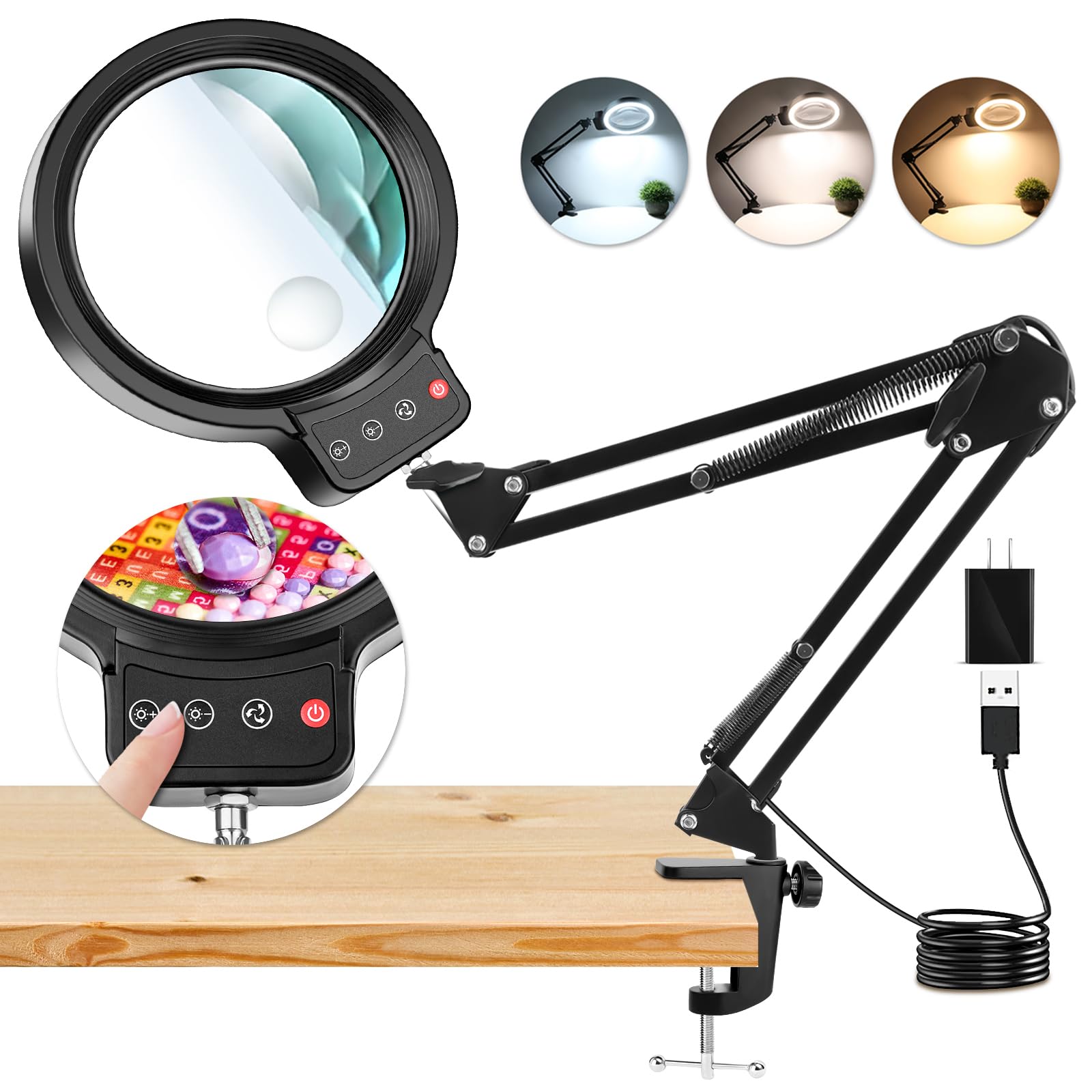 Photo 1 of 10X 30X Large Magnifying Glass with Light and Clamp,Clip on Lighted Magnifier,72 LED Stepless Dimmable Desk Magnifying Lamp Hands Free for Crafts Hobby Reading Painting Sewing Close Work