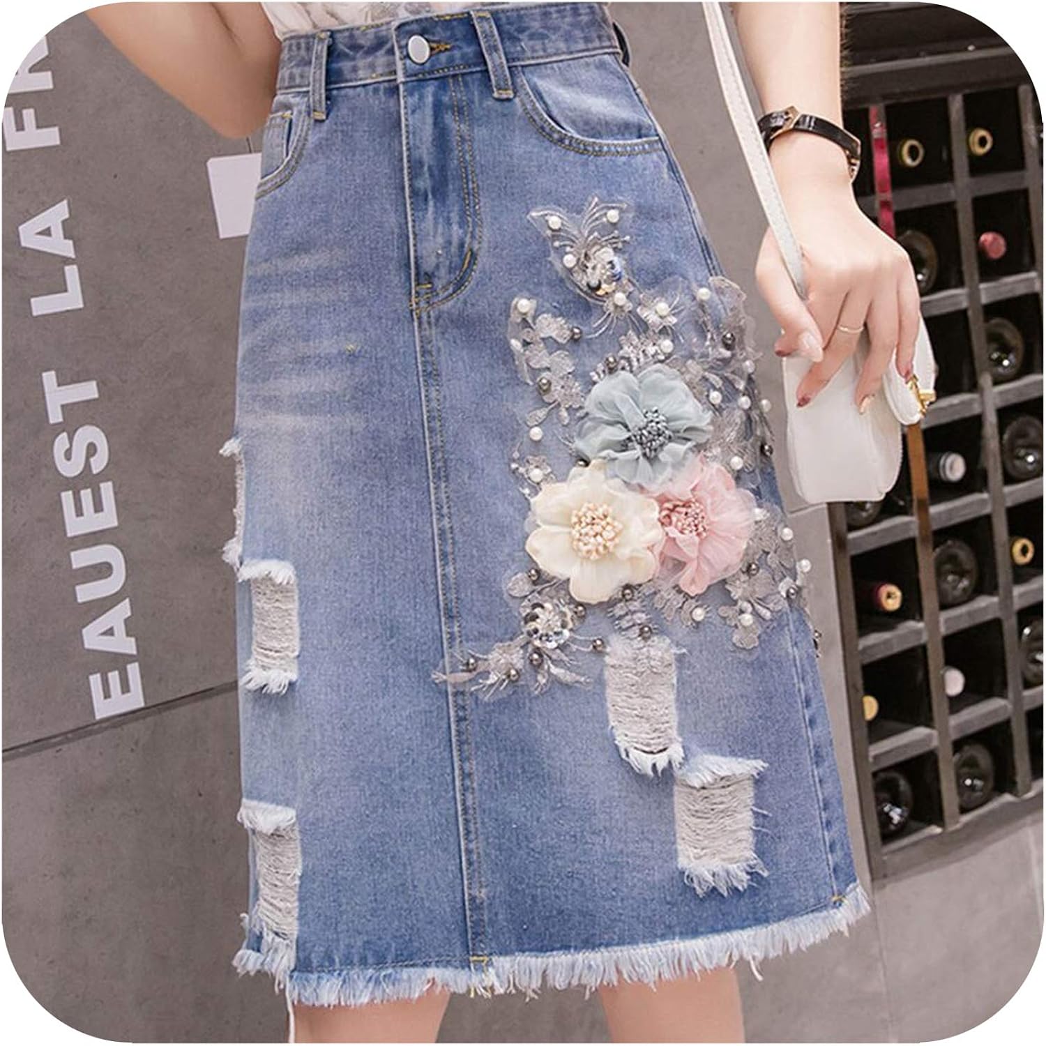 flower denim skirt