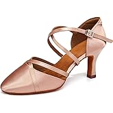 HROYL Women Latin Dance Shoes Salsa Tango Standard Practice Performence Party Closed Toe Ballroom Dance Shoes,933-DB-Nude-5,US 8