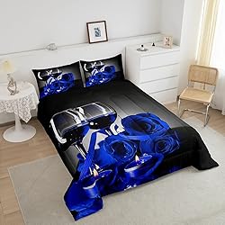 Erosebridal Rose Floral Bedding Set Full 3D Blue