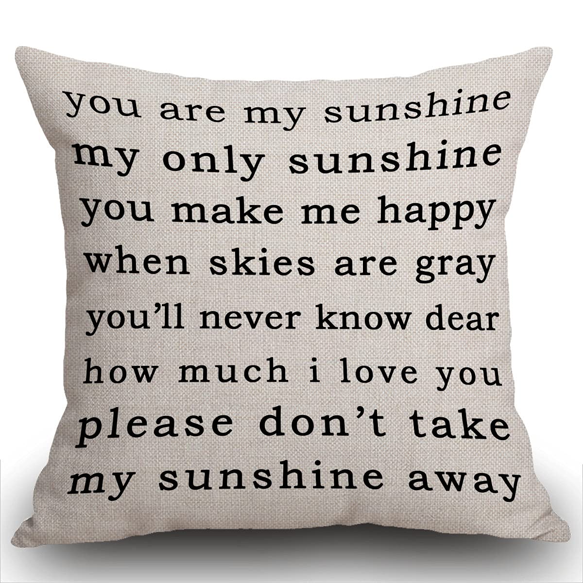 Smooffly You Are My Sunshine Farmhouse Cushion Cover, Song Lyrics Gifts, Happiness Quote Living Room Throw Pillows, Pillow Covers 45 x 45 cm 18 x 18 inches