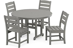 POLYWOOD Lakeside 5-Piece Round Outdoor Dining Set, 48" Patio Table with 4 Chairs, Slate Grey HDPE Recycled Plastic Bistro Furniture Set