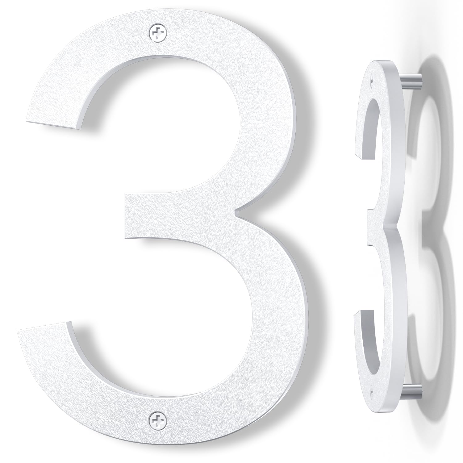 Yafimea 8 Inch White House Numbers, Large Floating Screw On Numbers with 3D Shadow Effect for Outside Wall Fence Gate, Weatherproof ABS Plastic (3)
