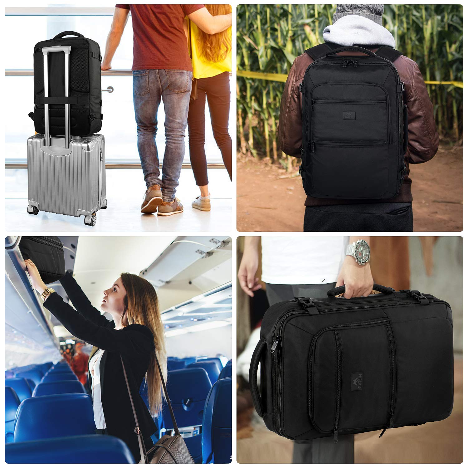 MATEIN Zaino da Viaggio Bagaglio a Mano,40 L Zaino Antifurto Approvato per  Cabina,Zaino Valigia Omologato per Volo,Zaino Impermeabile per Viaggi in  Aereo Nero Borse per PC portatili urban-earth.co.uk